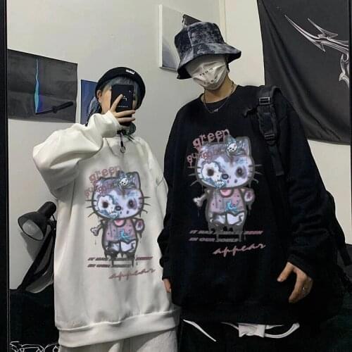 Skull Gothic Top Emo Anime Sweatshirt Oversized Streetwear Harajuku Fairy Grunge Cotton Hoodie Helloween Egirl Alt Clothes Winte