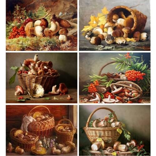 Huacan Full Drill Diamond Painting Mushroom Basket Mosaic Landscape Embroidery Decorations For Home Diamond Art