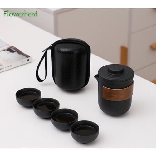 Ceramic Porcelain Kung Fu Tea Set Teaware Tea Pot and Cup Set Travel Tea Set Pottery Outdoor Car Home Portable One Pot Four Cup