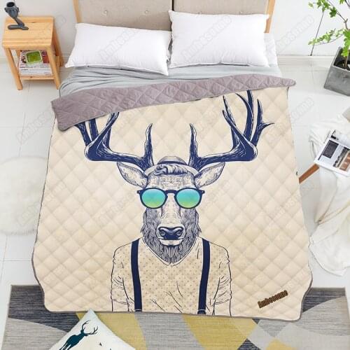 Print on Demand Summer Quilt Deer Dressed Up Like Cool Hipster Coverlet Thin Quilts Custom Bedspread on The Bed Dorm Covers