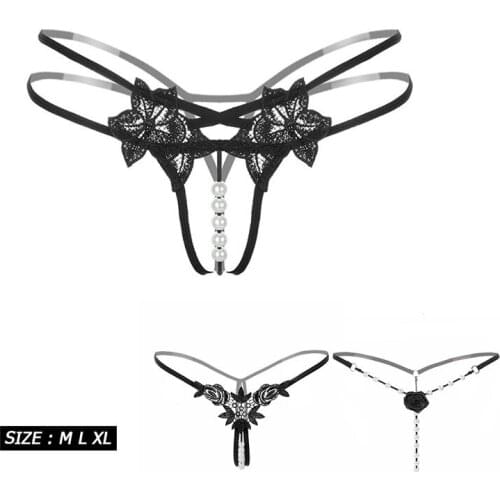 M-XL Sexy Panties Bead Pearl Panties for Women Sexy Lingerie Lace Panties Open Crotch Thong G-Strings Briefs Chain Thong
