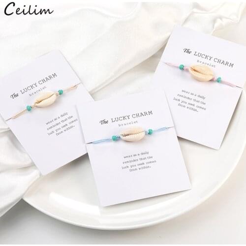 Fashion Shell Bead Bracelets Boho White Cowrie Seashell Handmade Adjustable Rope Bracelet Beach Jewelry for Women Lucky Gifts