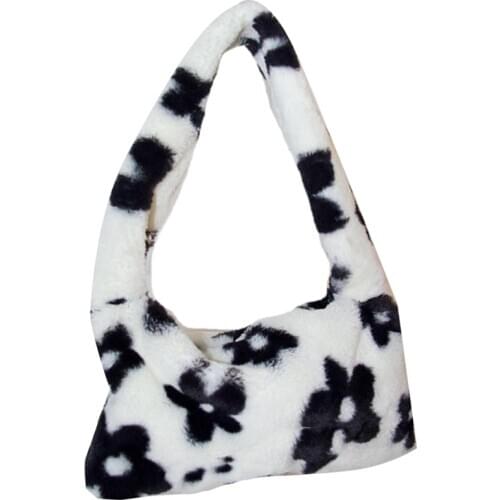 Fashion Plush Handbags for Winter,Cute Flowers Shoulder Bag,Ladies Mini Underarm Bag for Ladies