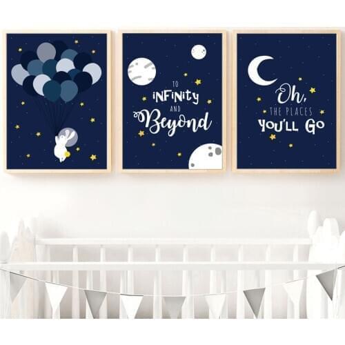 Cartoon Rabbit Moon Earth Balloon Quote Nordic Posters And Prints Wall Art Canvas Painting Nursery Wall Pictures Kids Room Decor