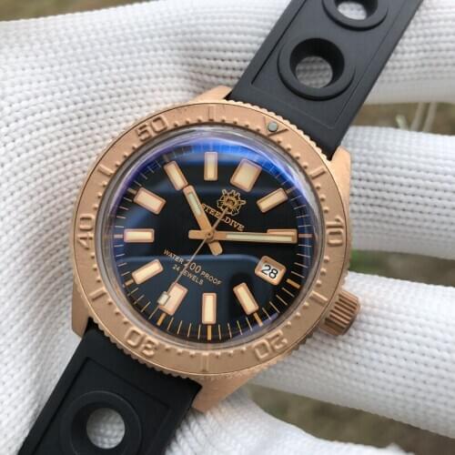STEELDIVE men diving watch,mens automatic watches bronze sport wristwatches 200m waterproof Switzerland C3 luminous clock NH35