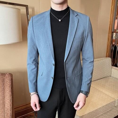 Sky Blue Men Blazer High Quality 2020 Spring New Mens Blazer Jacket Slim Fit Streetwear Long Sleeve Casual Mens Suit Coat Tuxedo
