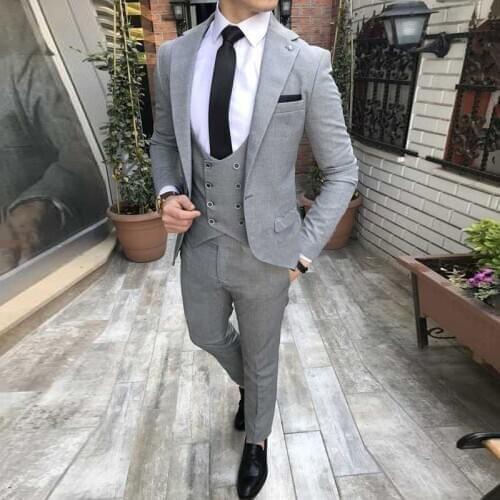 2018 latest coat pant designs grey men suits smart casual slim fit male terno classic blazer jacket business wedding costume
