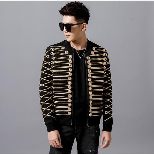 2020 Fashion Luxury Gold Black Embroidery Suit Jacket Dress Performance Man Mens Host Stage Nightclub Male Singer Suit Jacket