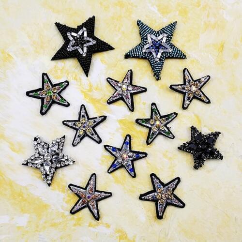 Handmade rhinestone Patches sew on star applique embroidery flower patches for clothing shoes beaded sequin parch