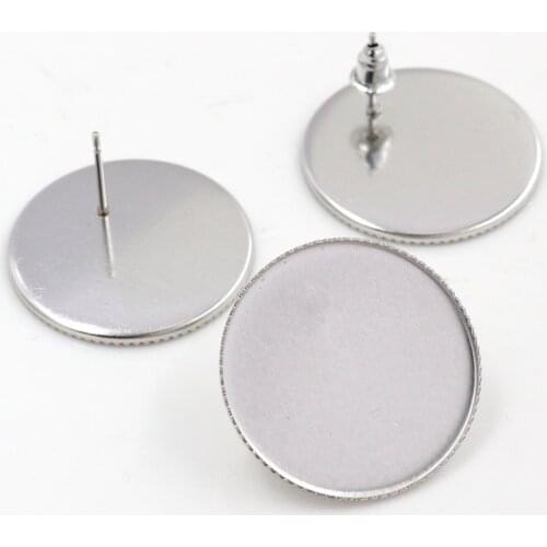 No Fade )20mm 25mm 10pcs Stainless Steel Earring Studs,Earrings Blank/Base,Fit 25mm Glass Cabochons,Buttons