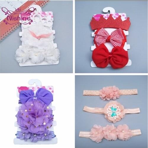 Nishine 3pcs/set Lace Floral with Crown Baby Girls Headband Double Bows Strawberry Infant Headwear Set Photo Props Gifts