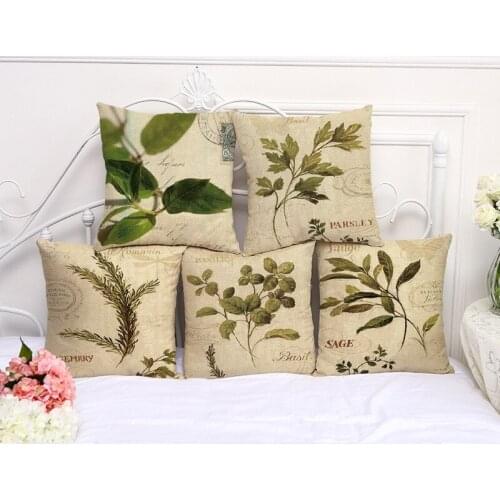 New Green Plant Cushion Cover Cotton Linen Decorative Pillowcase Chair Seat Square 45x45cm Pillow Cover Home Living Textile