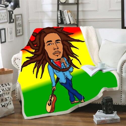Reggae Singer Bob Marley Weed Funny Character Blanket 3D Print Sherpa Blanket on Bed Home Textiles Dreamlike Style 09