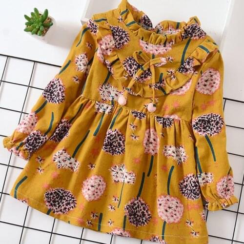 Girls Clothing Dress Autumn Dress Stitching Dress Dandelion New Girl Floral Dress Baby Childrens Clothing Christmas Dress