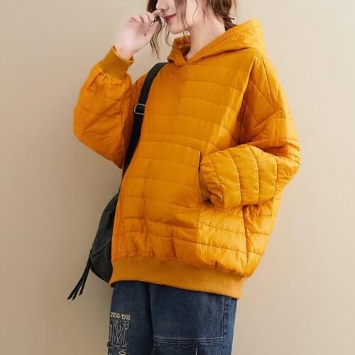 2021 New Arrival Padding Cotton Autumn Winter Coats Korea Style Hooded Loose Outwear Coats Pockets Spring Casual Pullover Coat