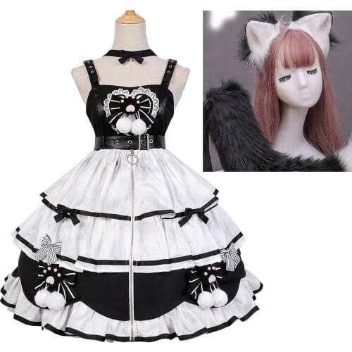 Cat Cat Fist Fresh And Cute Dress Lolita Sweet Suit Suspender Skirt Belt Collar Cat Cat Hair Accessory Suit Set Of 5 Sets
