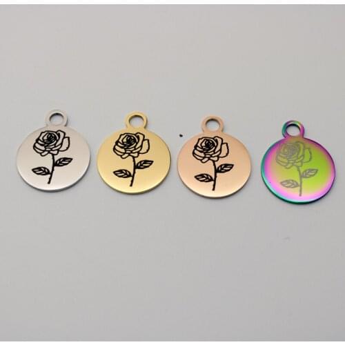 20pcs Stainless Steel Birth Flower Charm June Rose Stainless Steel Pendant Birthday Gifts Charm DIY Handmade Accessories