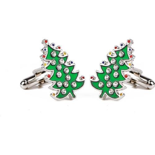 Christmas Day Cuff Button For Men Xmas tree Cufflinks crystal green Tree Shaped Fashion Cufflink Gift for woman year element