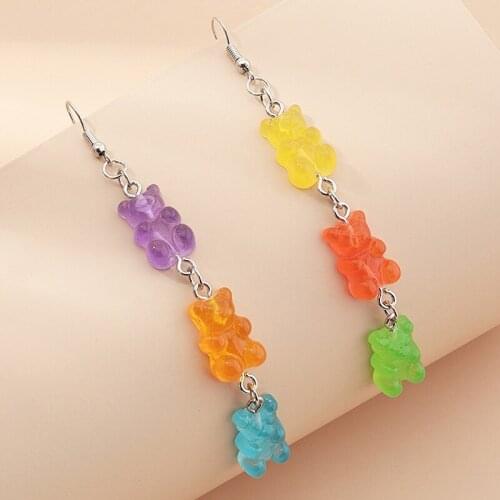 New Arrival Colorful Little Bear Jelly Long Tassel Drop Earrings For Lady Girls Lovely Fashion Animal Dangle Earrings Women