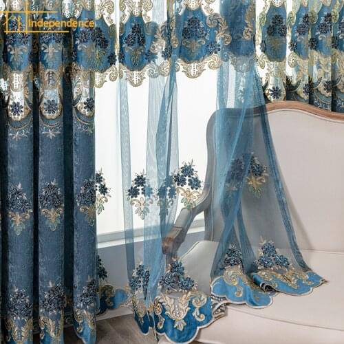 Chenille European Curtains 2021 Blackout Bay Window Water-soluble Hollow Embroidered Curtains for Living Dining Room Bedroom