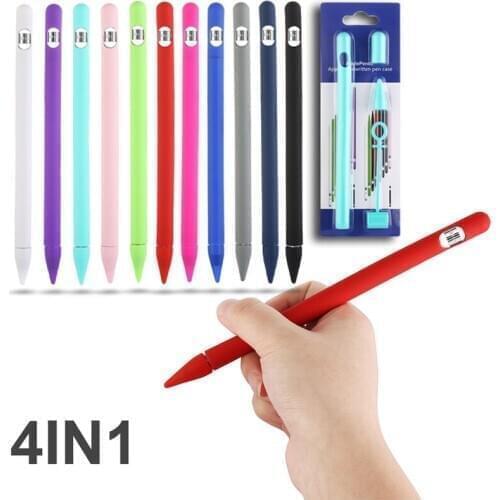 4 In 1 Silicone Case for Apple Pencil Stylus Pen Holder Sleeve Skin Pocket Cover Accessories for IPad Pencil Touch Soft Grip Cap