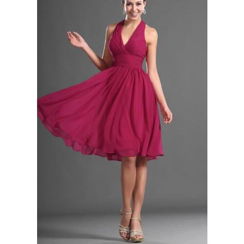 A-line Short Mini Little Light Burgundy Bridesmaid Dress V Neck Simple Evening Formal Wedding Guest