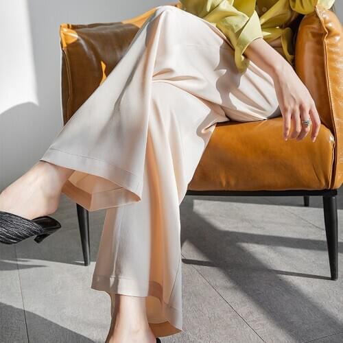 2020 Spring Chiffon Good Quality Women High Waist Straight Long Fashion Casual Pants Female Trousers