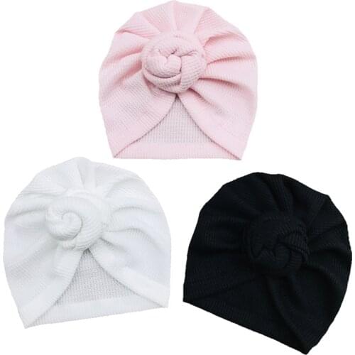 0-3yr Baby Waffle Knitted Donut Hat Soft Turban for Newborn Hospital Hat Solid Infant Bebe Hat Toddler Bowknot Beanie Headwrap