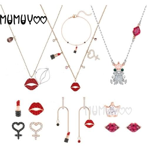 High Quality SWA1:1 Fashion Jewelry, Glamour Luxury Lips Lipstick Heart Shape Female Pendant Necklace Romantic Gift For Women