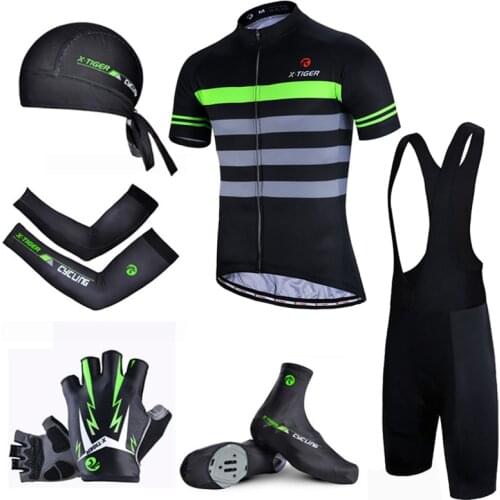 X-Tiger Flour Green Quick-Dry Pro Summer Cycling Jersey Set MTB Bicycle Cycling Clothing Breathable Racing Bike Bib Clothes Suit