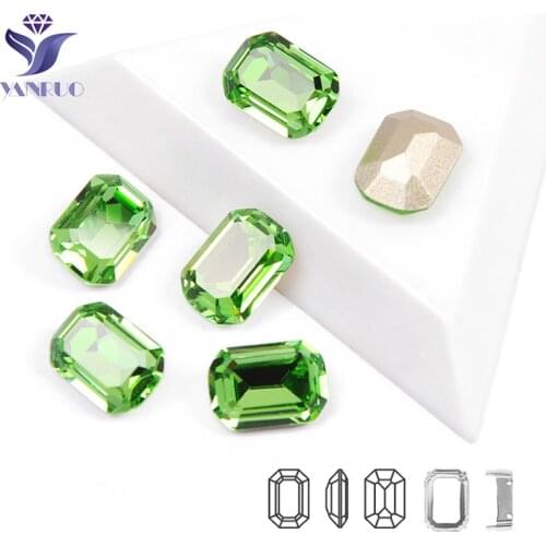 YANRUO 4610 Octagon K9 Crystal Peridot Fancy Stones K9 Crystal Rhinestones In Studs Frame Sew On Rhinestones For Crafts