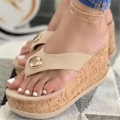 2021 New Casual Clip Toe Flip Flops Women Summer Comfort Circle Decoration Wedges Sandals Female Open Toe Outdoor Beach Slippers