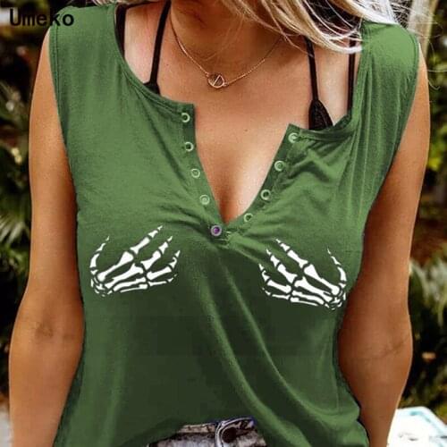 Womens Tops Skull Skeleton Hands Printing Sleeveless 2021 Summer New Fashion T Shirt Funny Tops Graphic Tees Harajuku T-shirt