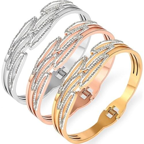 FYSARA European Design Cubic Zirconia Bangles For Women Brand Bridal Accessory Fashion Lovers Bangles Couple Classic Bijoux