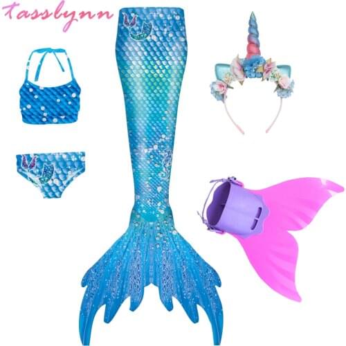 2021 Rainbow Girls Swimming Mermaid Tail Costume Cosplay Kids Swimsuit Fantasy Beach Bikini Can Add Monofin Fin Princess Dress