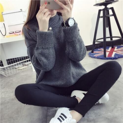 High Neck Collar Knitted Women Sweater Autumn winter Loose Jumper Fashion Long Sleeves Sweater and Pullover Femme Pull BG206
