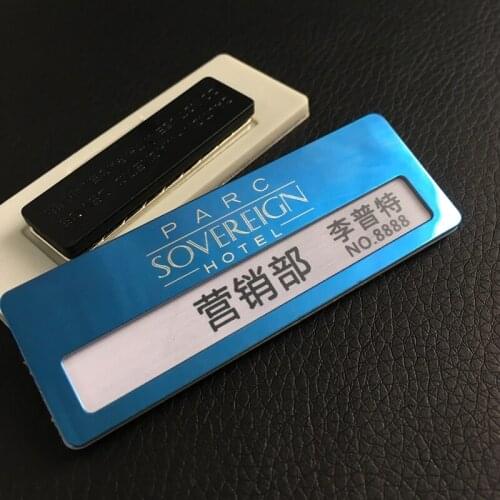 1pc custom magnet name badge with laser print personalized reusable staff name badge with 70*25mm stainless steel plate