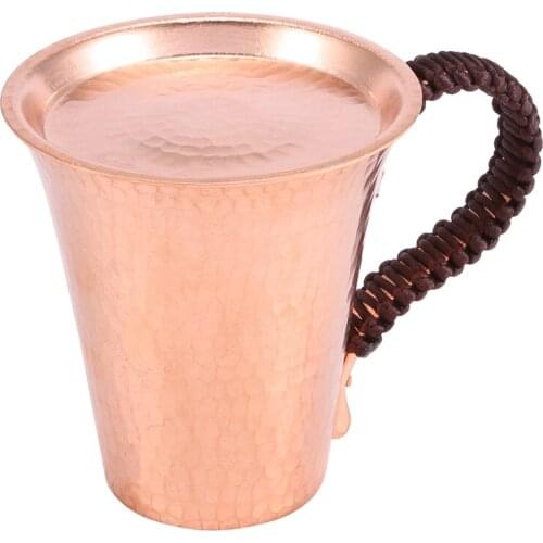 1Pc Handmade Thickened Pure Copper Water Tea Wine Beer Espresso Coffee Cup with Copper Dishes Anti-Scalding Handle