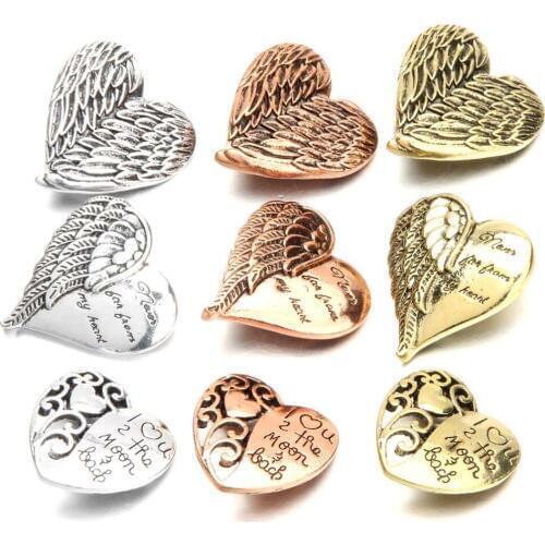 10pcs/lot New Snap Jewelry Love Heart Metal 18mm Snap Buttons Fit Snap Bracelet Necklace Interchangeable Buttons Jewelry