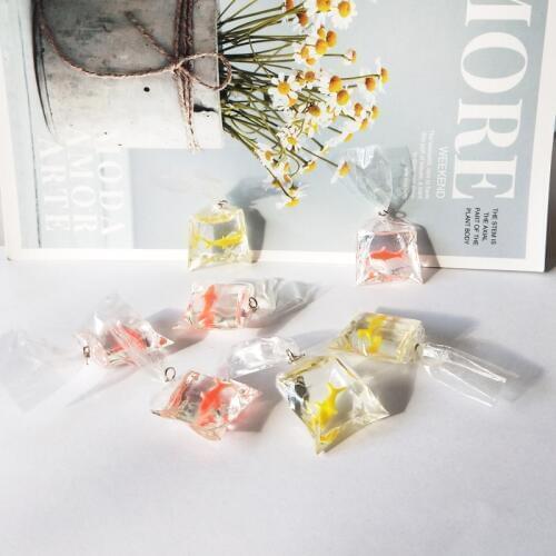 10pcs Transparent Fish In Bag Resin Goldfish Charms Imitation Water Bags Gold Fish Earrings Pendants DIY Jewelry Accessories FX0