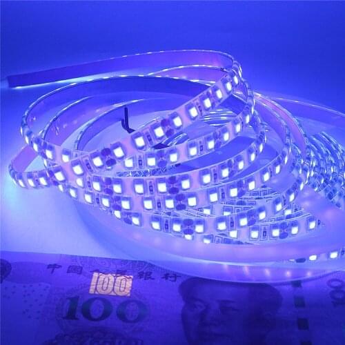 DC12V 3528 SMD Purple Ultraviolet UV 395-405nm Flexible LED Strip black light Non waterproof IP30 / IP65 Tape Ribbon Lamp