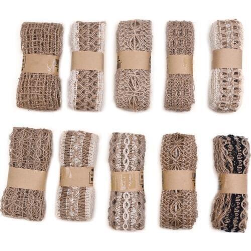 2m/Roll Wide 3-5cm Hollow Design Natural Hessian Jute Twine Burlap Ribbon Birthday Home DIY Decoration Rustic Wedding Decor