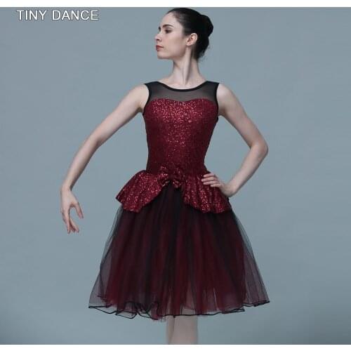 20126 Black Mesh and Sparkling Sequin Lace Leotard Bodice with Attached Romantic Length Tutu Skirt Ballet Tutu Dance Costumes