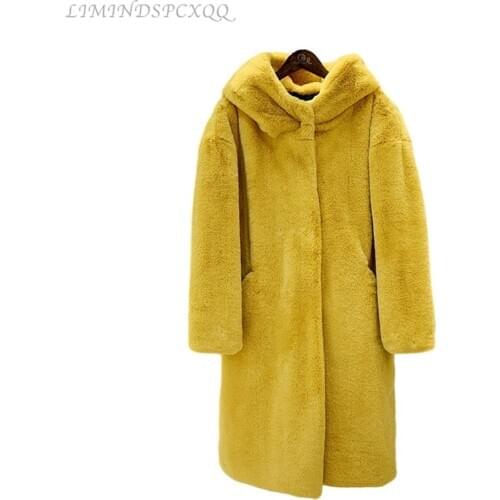 2020 Winter Coat Women Faux Rabbit Fur Coat Luxury Long Hooded Fur Jacket Loose Thick Warm Overcoat Female Plus Size Plush Coats
