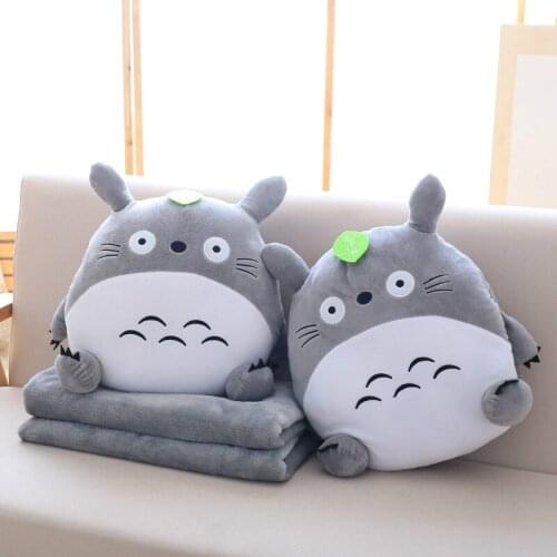3 In 1 Multifunction Soft Totoro Plush Toy Cute Cartoon Pillow with Blanket Totoro Hand Warmer Cushion Girl Kids Gift