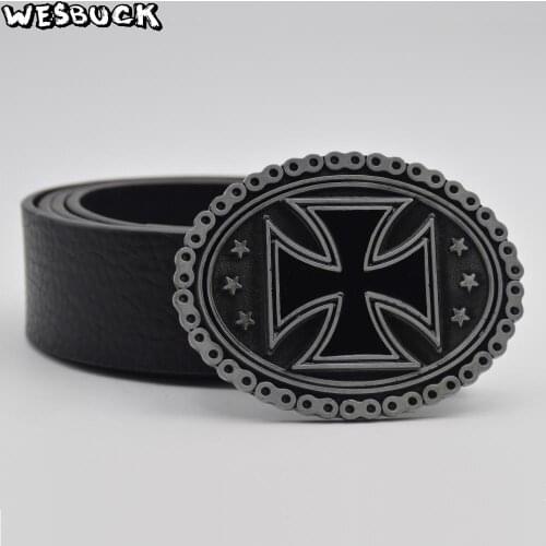 5 PCS MOQ Wholesale WesBuck Brand New Style High Quality Cross Mens Belt Buckle With Oval Metal Cowboy Belt Head With PU Belt