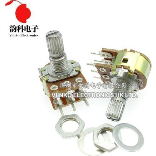 5pcs WH148 B1K B2K B5K B10K B20K B50K B100K B500K 6Pin 15mm Shaft Amplifier Dual Stereo Potentiometer 1K 2K 5K 10K 50K 100K 500K