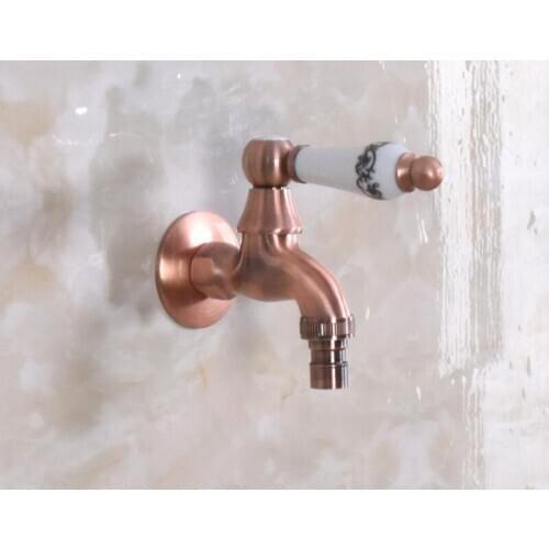 Antique Red Copper Brass Wall Mount Ceramic Handle Washing Machine Faucet /Garden Water Tap / Laundry Sink Cold Water Tap aav305