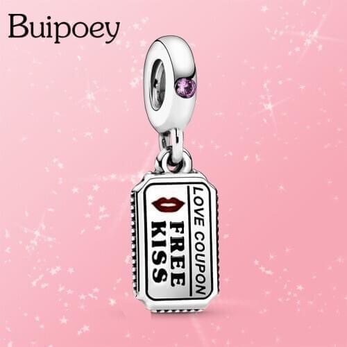 Buipoey 2Pcs Fashion Silver Color Love Coupons Charm Fit Original Brands Bracelet & Necklace Lovers Jewelry Pendant Accessory