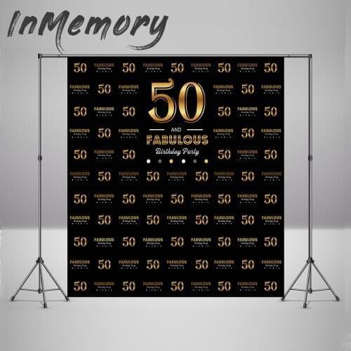 Adults Birthday Party Backdrop 50 Years Old Woman Man 40th Birthday Photography Background Step and Repeat Black Golden Banner